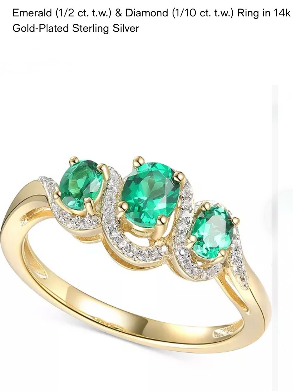 Macy's 14k Gold-Plated Sterling Silver Ring with Emerald and Diamond Stones